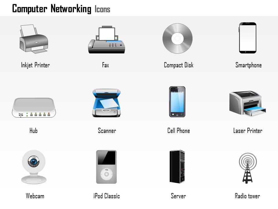 0814_computer_networking_icons_printer_fax_smartphone_hub_scanner_webcam_server_ppt_slides_Slide01