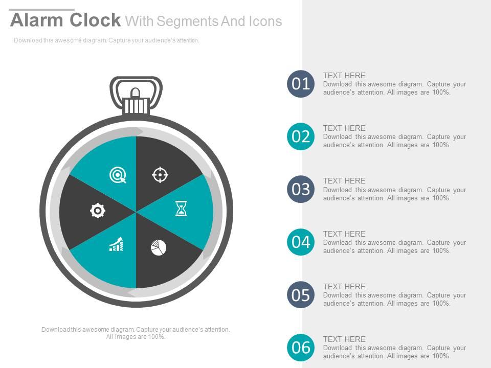 alarm_clock_with_segments_and_icons_flat_powerpoint_design_Slide01