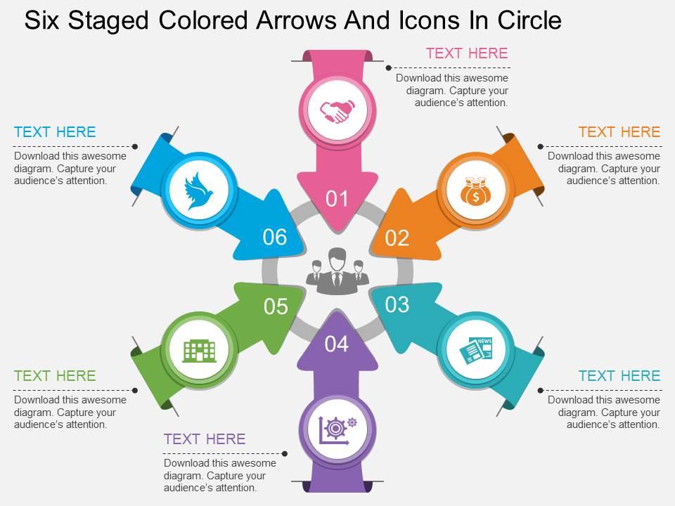 bp_six_staged_colored_arrows_and_icons_in_circle_flat_powerpoint_design_Slide01