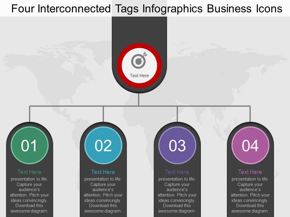four_interconnected_tags_infographics_business_icons_flat_powerpoint_desgin_Slide01