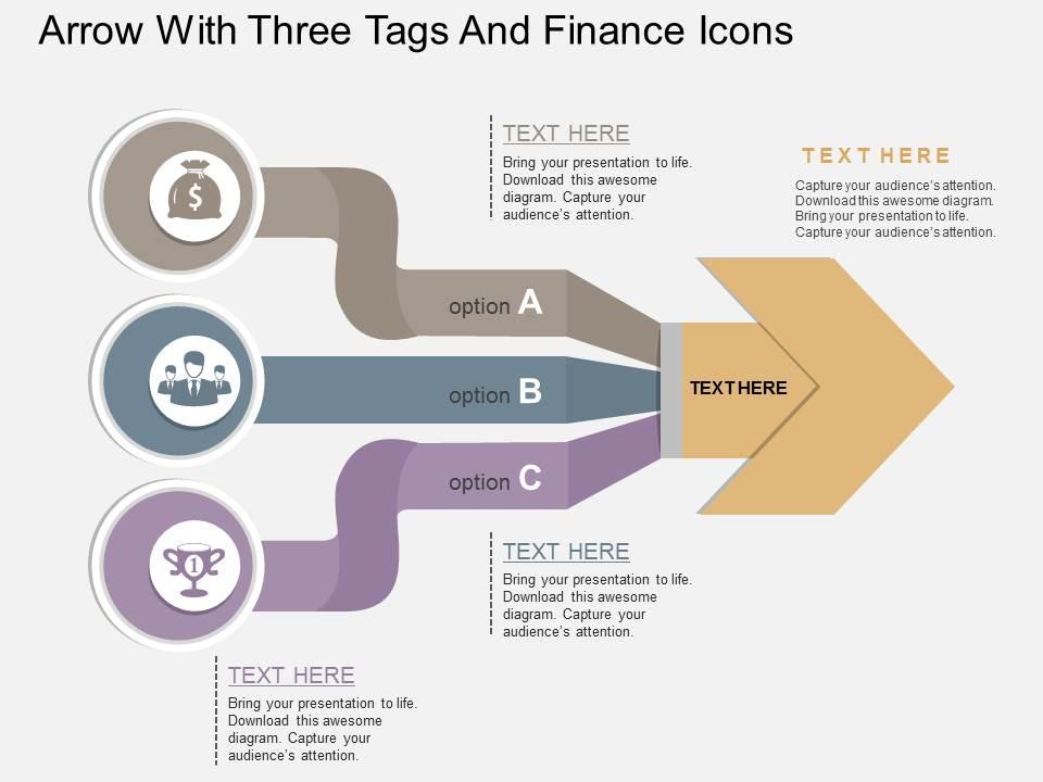 vb_arrow_with_three_tags_and_finance_icons_flat_powerpoint_design_Slide01