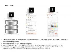 0814 database symbol icon shown by silver cylinders to represent persistent storage ppt slides