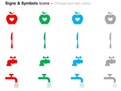 Apple sign water tap knife food preservation ppt icons graphics