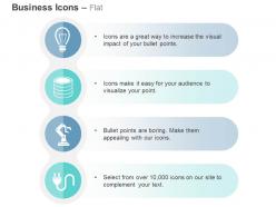 Bulb database robotic arm electrical plug ppt icons graphics