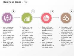 Business meeting growth bar graph pie chart gears ppt icons graphics