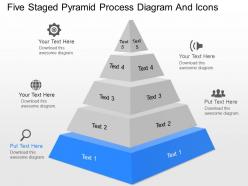 Dm five staged pyramid process diagram and icons powerpoint template
