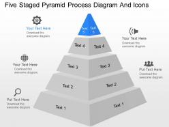 Dm five staged pyramid process diagram and icons powerpoint template
