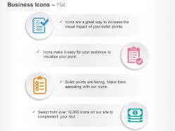 Document grammar control verification checklist on clipboard dollar bills ppt icons graphic