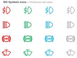 Fog beams indicator high beam light abs warning light windshield wash iso icons for powerpoint