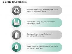 Four energy icons for recycle factory and waste with battery editable icons