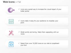 Globe calculator tools financial tag ppt icons graphics