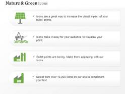 Green energy icons for factory solar light symbols editable icons