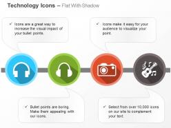 Headphones camera guitar for concert ppt icons graphics