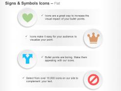 Heart crown two way arrow banned ppt icons graphics