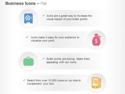 Investment safety dollar bag suitcase mobile ppt icons graphics