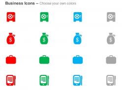 Investment safety dollar bag suitcase mobile ppt icons graphics