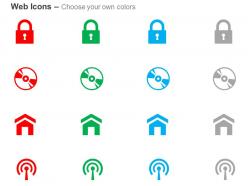 Lock disc drive home page wifi ppt icons graphics