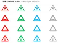 Narrow road speed breaker barrier ahead gap in median iso icons for powerpoint