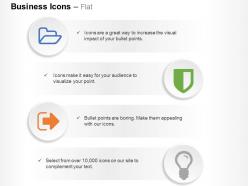 Open folder shield signout lightbulb ppt icons graphics
