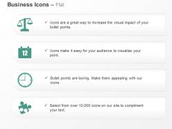 Scale calendar clock puzzle ppt icons graphics