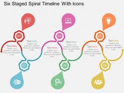 Six staged spiral timeline with icons flat powerpoint design