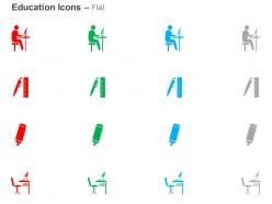 Student studying pen ruler paintbrush study table ppt icons graphics