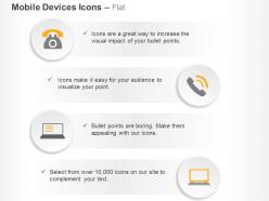 Telephone communication laptop device ppt icons graphics