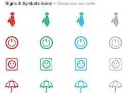Tie power off button socket umbrella ppt icons graphics