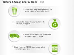 Trash can garbage bag recycling truck waste barrel ppt icons graphics