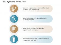 Use the stairs fire axe fire hose reel fire extinguisher ppt icons graphics