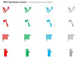 Use the stairs fire axe fire hose reel fire extinguisher ppt icons graphics