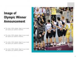 Winner Announcement Holding Megaphone Olympic Lifting Trophy Performing Team